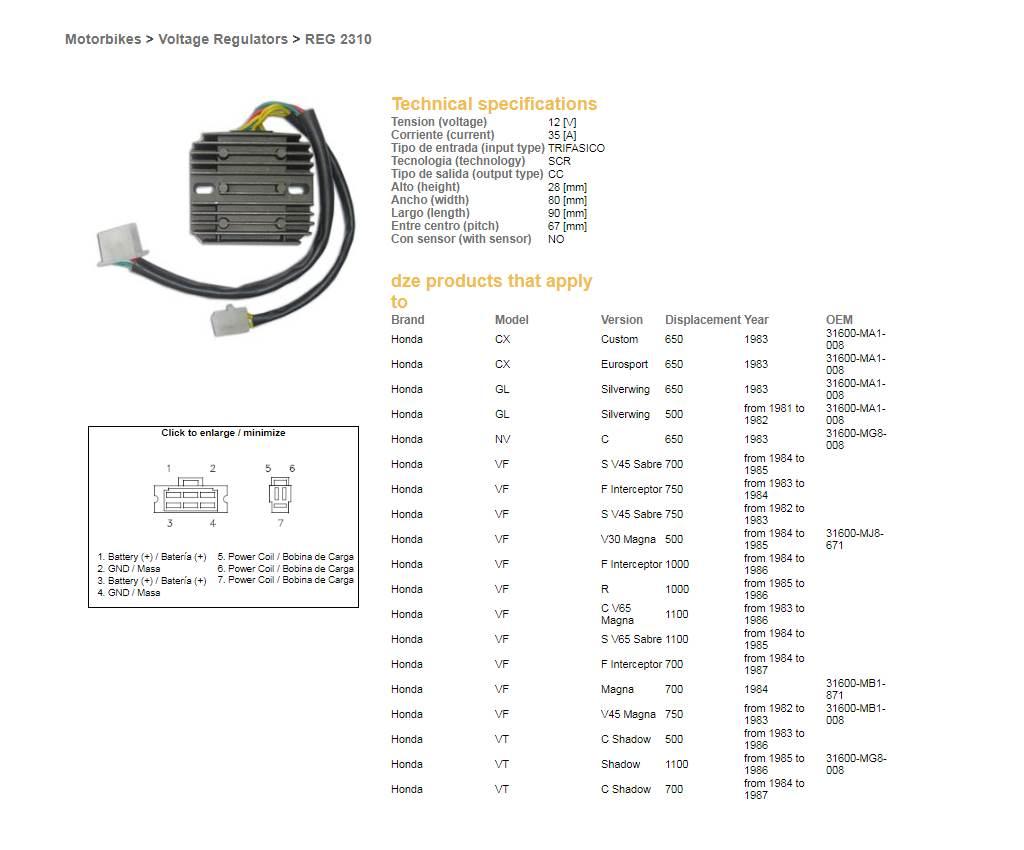 Dze Regulator Napięcia Honda Cx 650 '83; Gl 650 '83; Vf 700S '84-'85; Vf 75 - zdjęcie 2