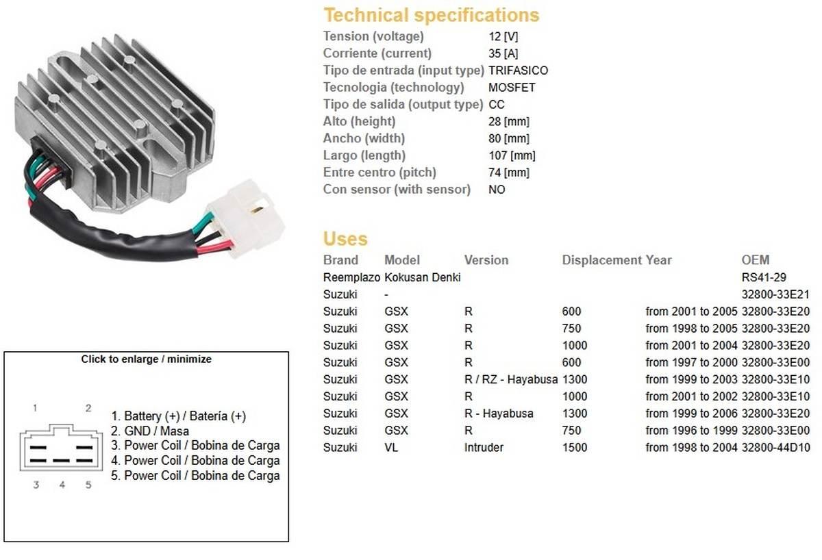 Dze Regulator Napięcia Suzuki Gsx 600R '01-'05; Gsx 750R '96-'05; Gsx 1000R