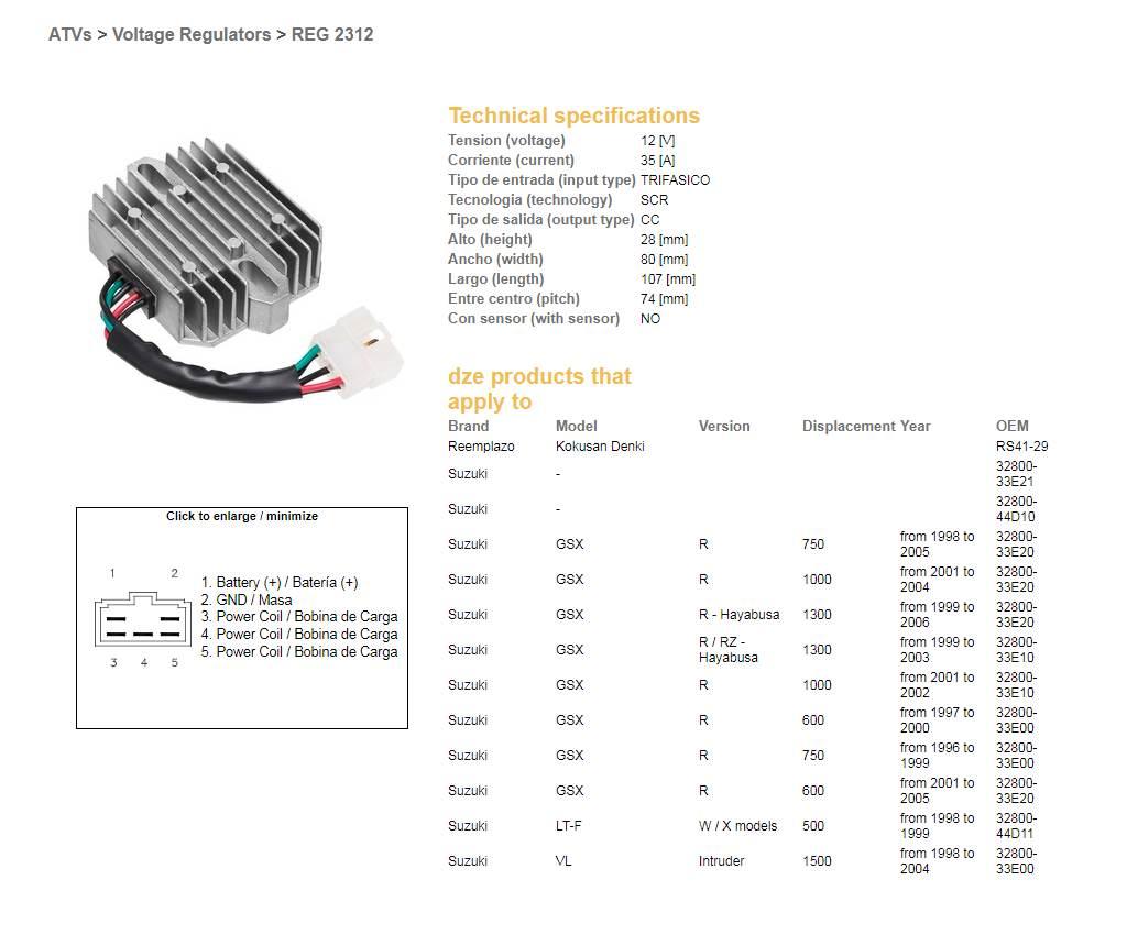 Dze Regulator Napięcia Suzuki Gsx 600R '01-'05; Gsx 750R '96-'05; Gsx 1000R - zdjęcie 2