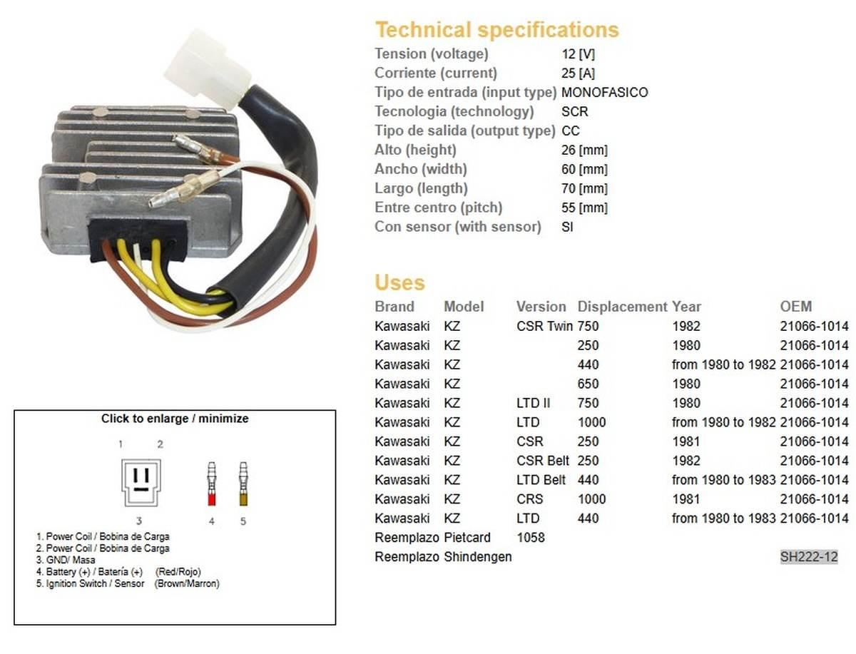 Dze Regulator Napięcia Kawasaki Kz 250 '80; Kz 440Ltd '80-'83; Kz 650/750 '