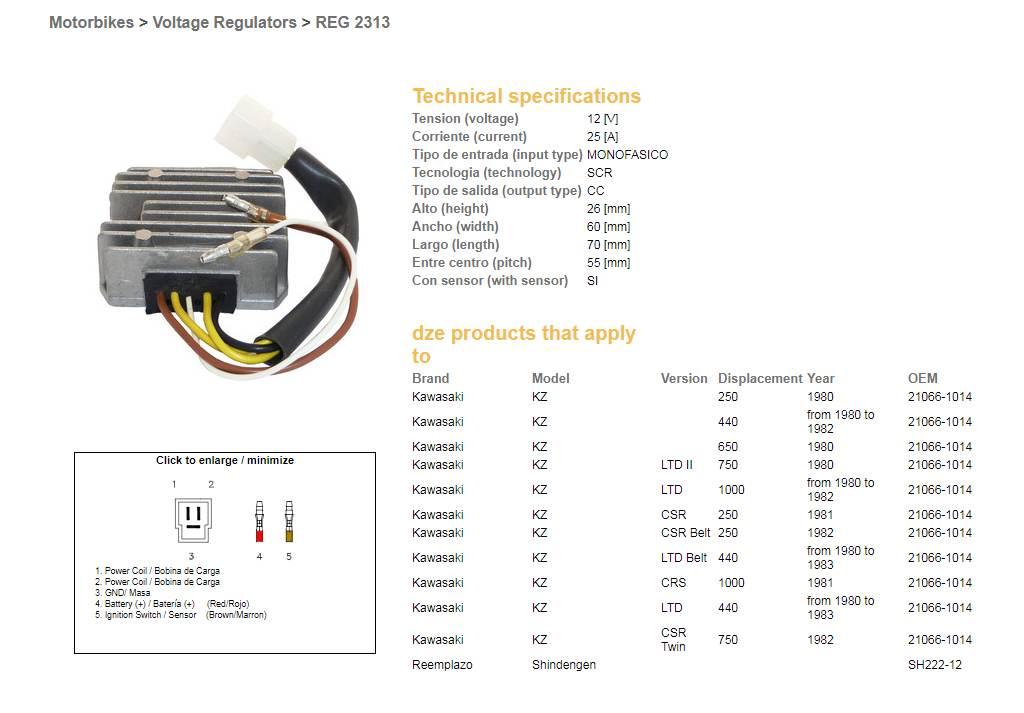 Dze Regulator Napięcia Kawasaki Kz 250 '80; Kz 440Ltd '80-'83; Kz 650/750 ' - zdjęcie 2