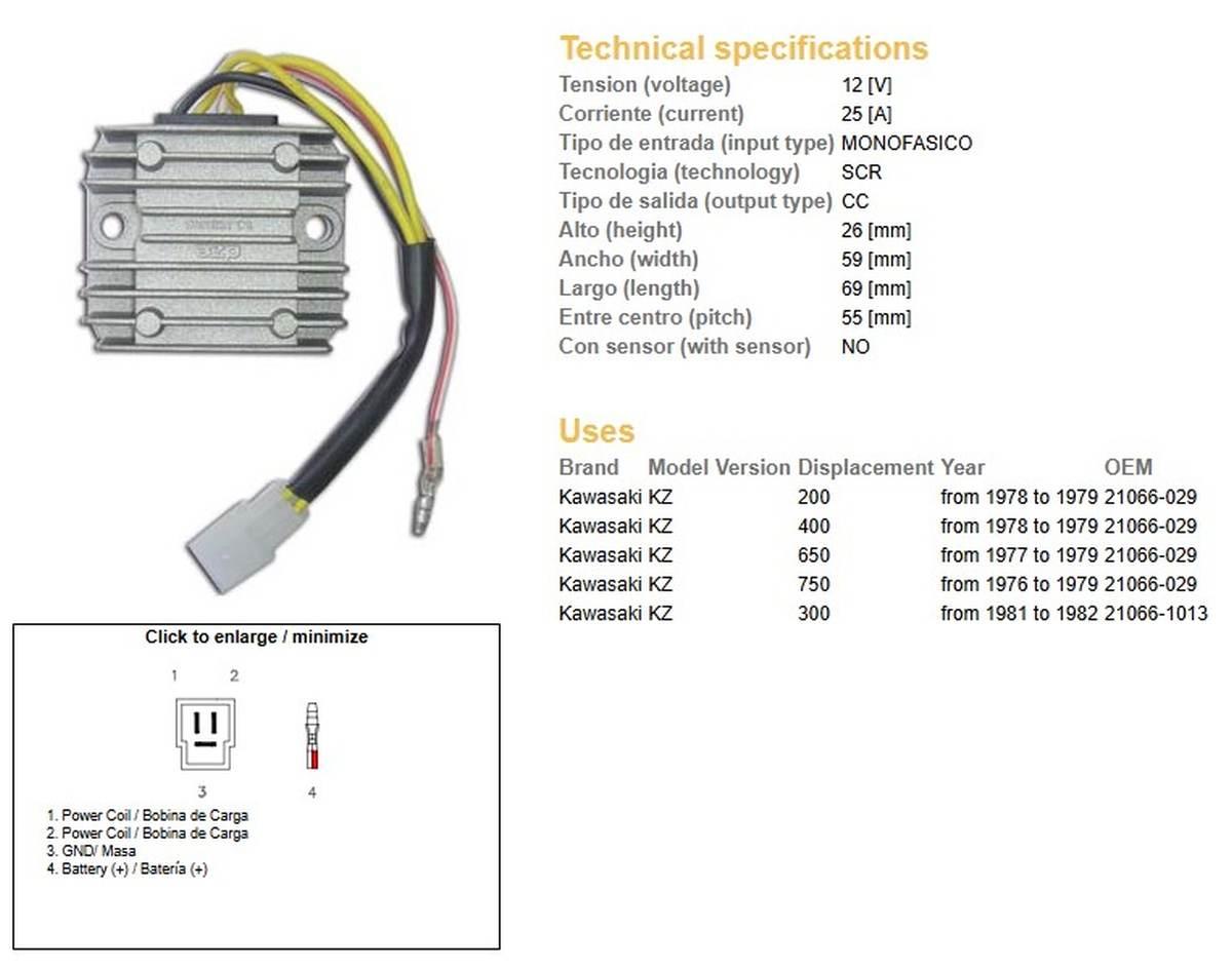 Dze Regulator Napięcia Kawasaki Kz 200 '78-'79; Kz 300 '81-'82; Kz 400 '78-