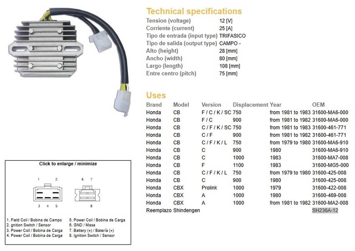 Dze Regulator Napięcia Honda Cb 750F/C/K '81-'83; Cb 900 '81-'82; Cb 1000 '