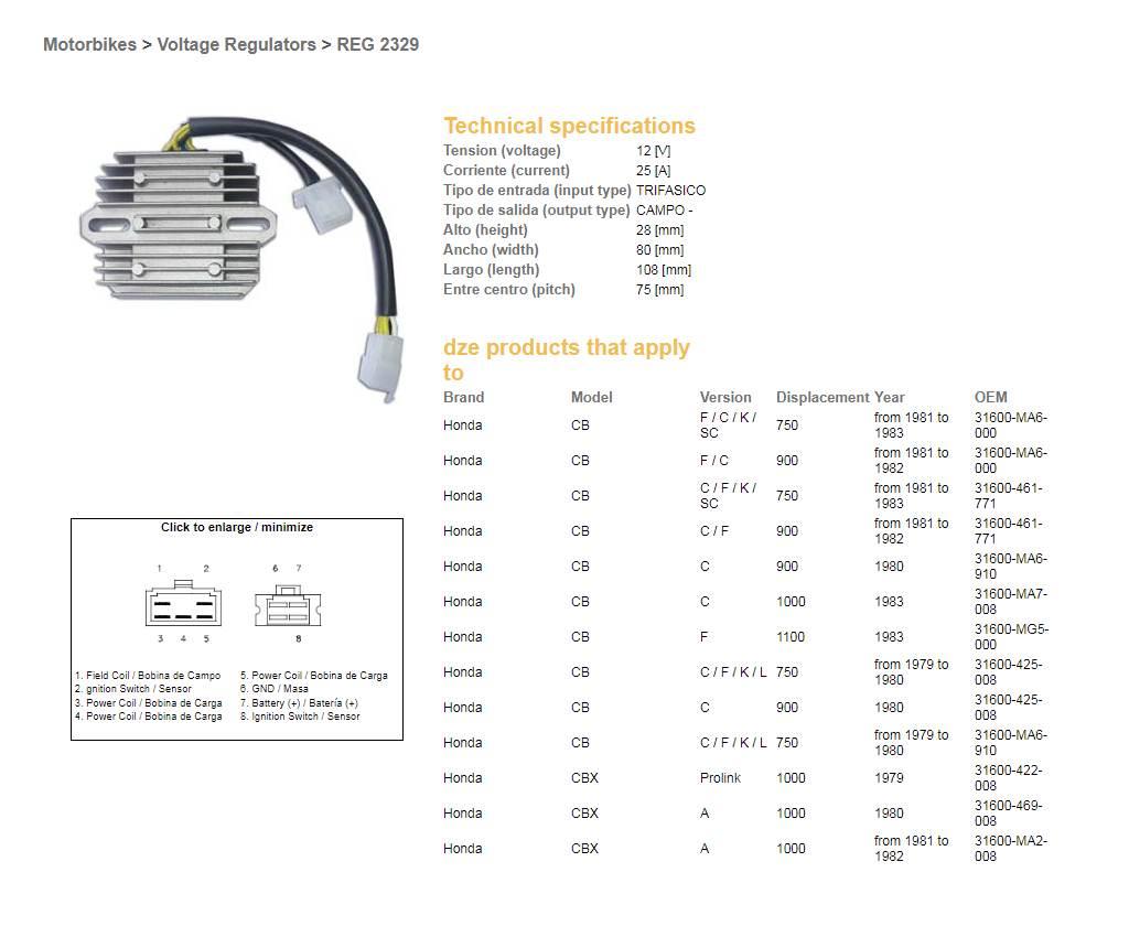 Dze Regulator Napięcia Honda Cb 750F/C/K '81-'83; Cb 900 '81-'82; Cb 1000 ' - zdjęcie 2