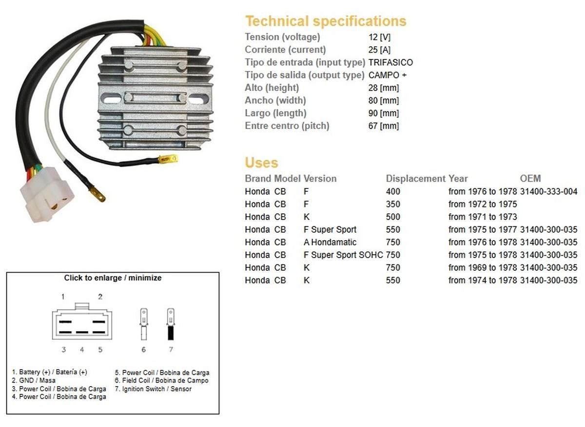 Dze Regulator Napięcia Honda Cb 350F '72-'75; Cb 400F '76-'78; Cb 500K '71-