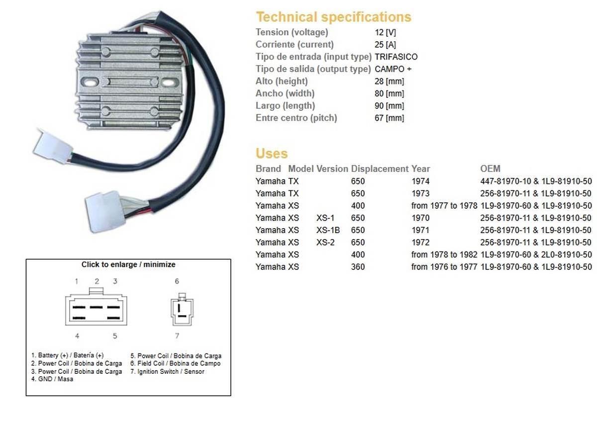 Dze Regulator Napięcia Yamaha Tx 650 '73-'74; Xs 360 '76-'77; Xs 400 '78-'8