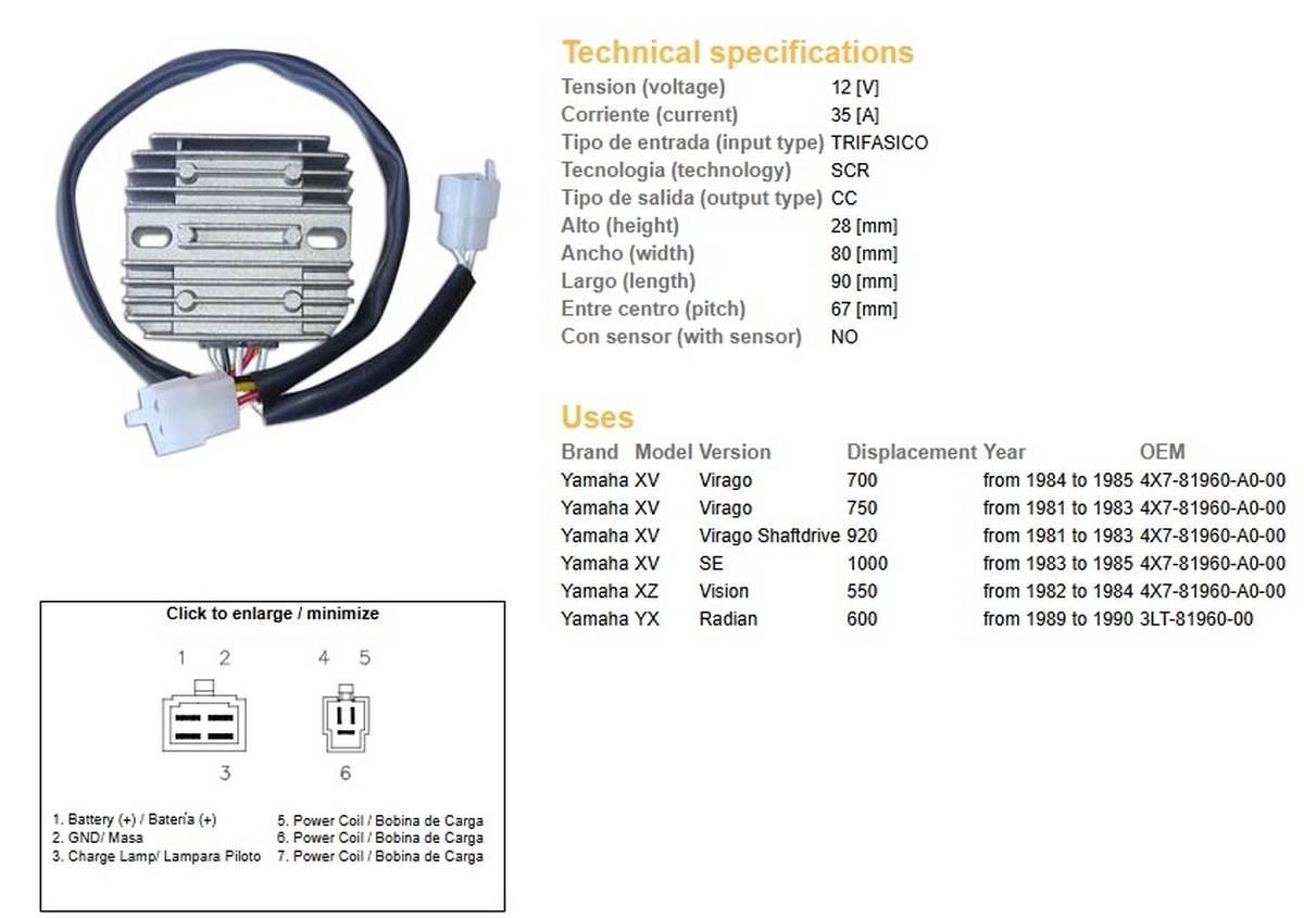 Dze Regulator Napięcia Yamaha Xv 700 Virago '84-'85; Xv 750 Virago '81-'83;