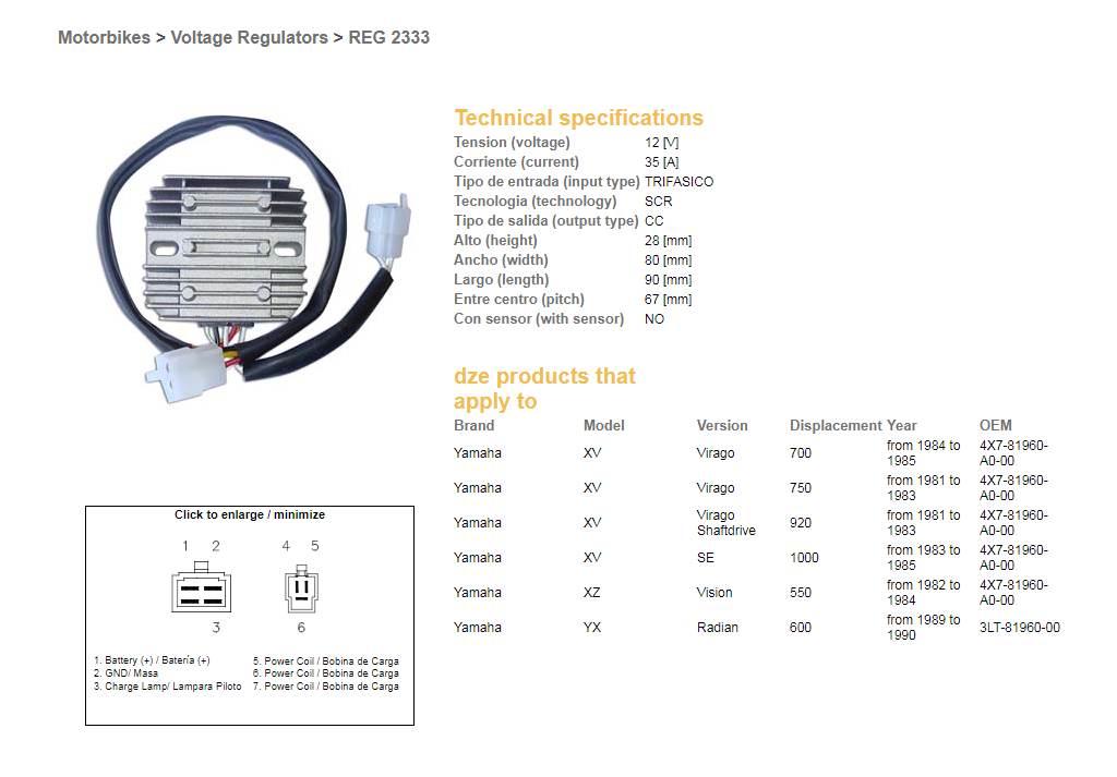 Dze Regulator Napięcia Yamaha Xv 700 Virago '84-'85; Xv 750 Virago '81-'83; - zdjęcie 2