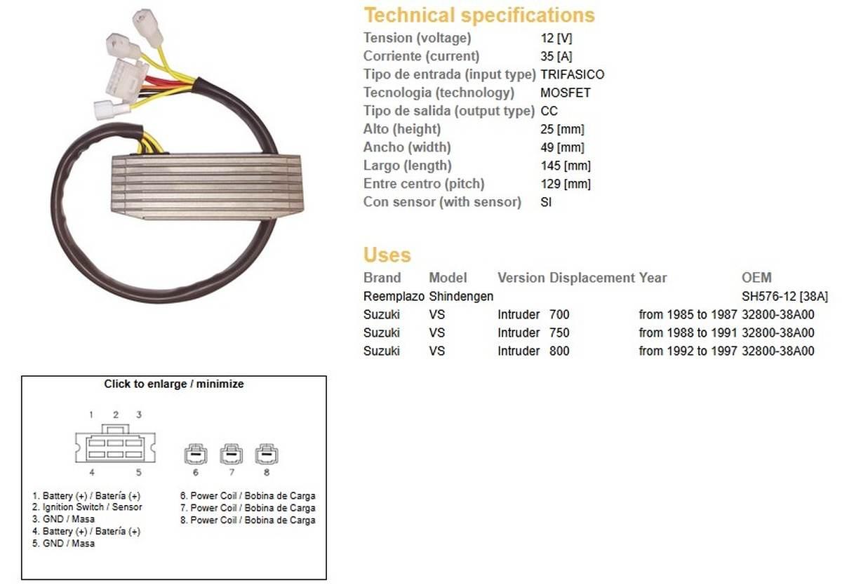 Dze Regulator Napięcia Suzuki Vs 700 Intruder '85-'87; Vs 750 Intruder '88-