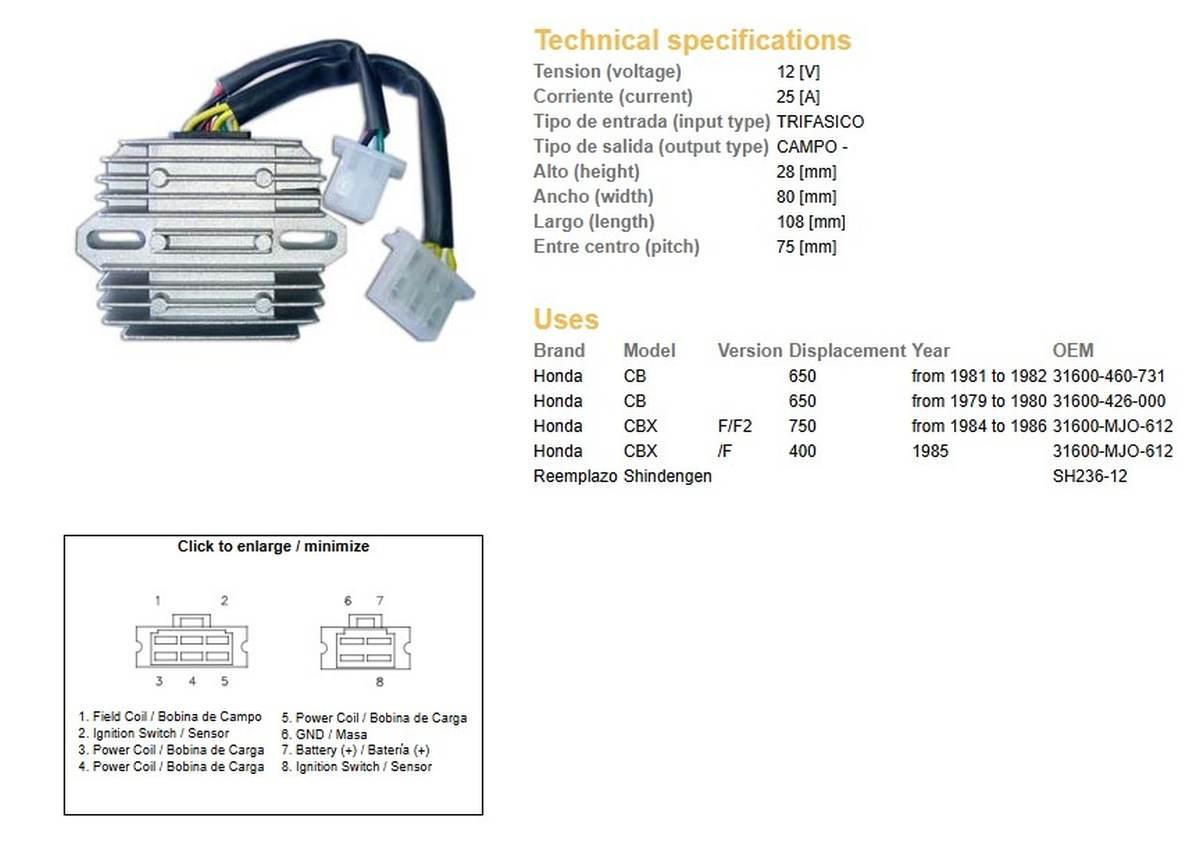 Dze Regulator Napięcia Honda Cb 650 '79-'82; Cbx 400F '85; Cbx 750F '84-'86