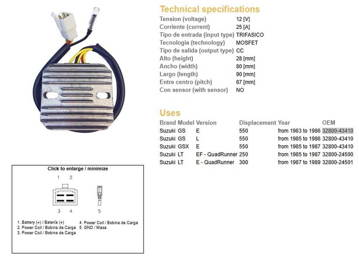 Dze Regulator Napięcia Suzuki Gs 550E/L '83-'86; Gsx 550E '85-'87; Lt 250Ef