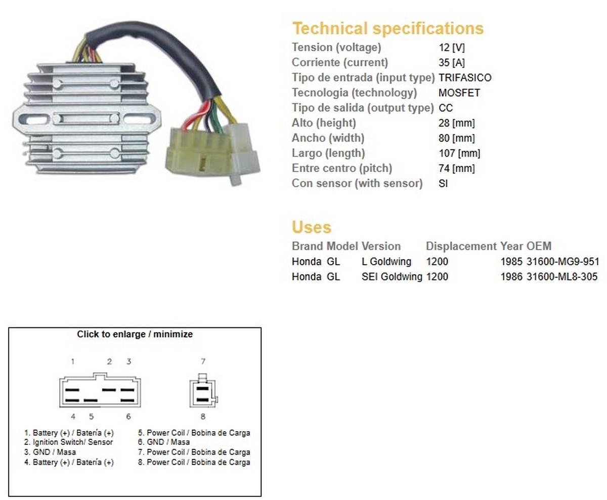 Dze Regulator Napięcia Honda Gl1200 Sei '85-'87 Wtryskowy 31600-Mg9-951, 31