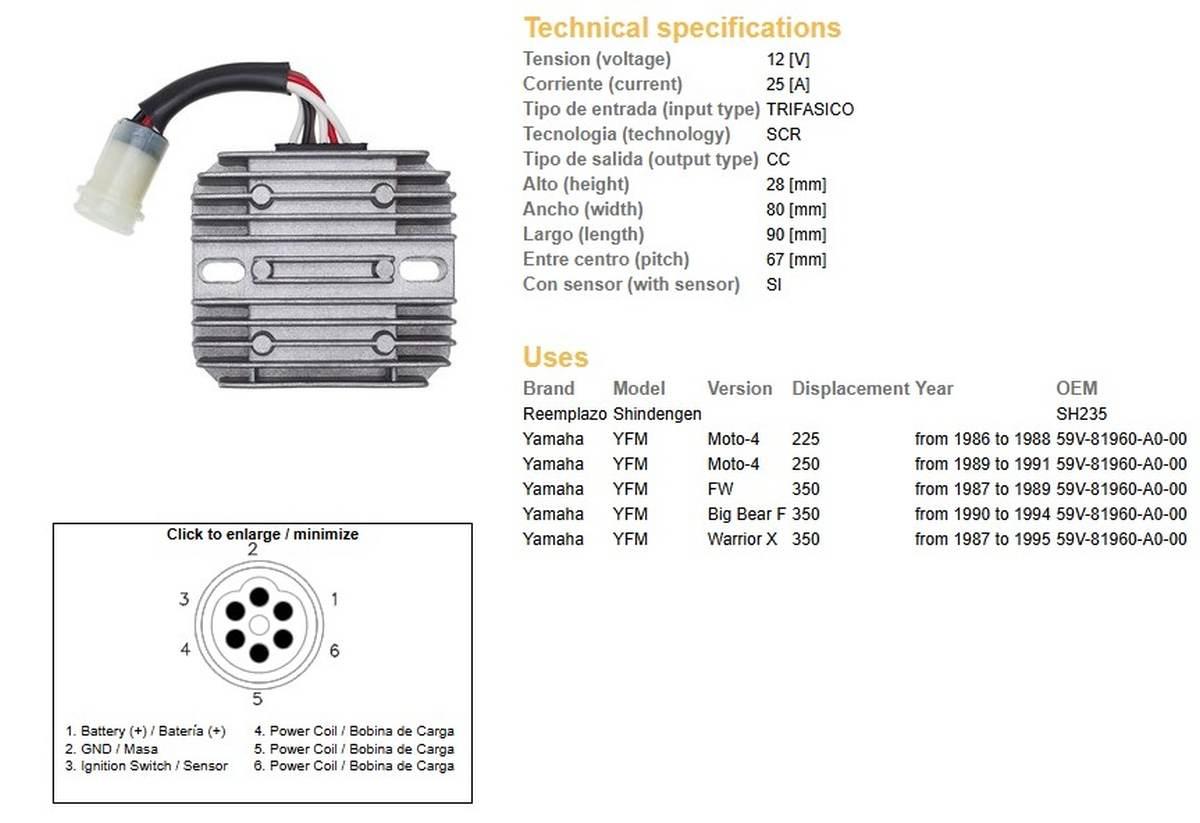 Dze Regulator Napięcia Yamaha Yfm 225/250 Moto-4 '86-'91; Yfm 350 Fw '87-'8