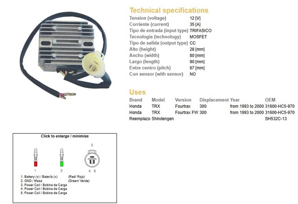 Dze Regulator Napięcia Honda Trx 300 Fw Fourtrax '93-'00 31600-Hc5-970 Sh53