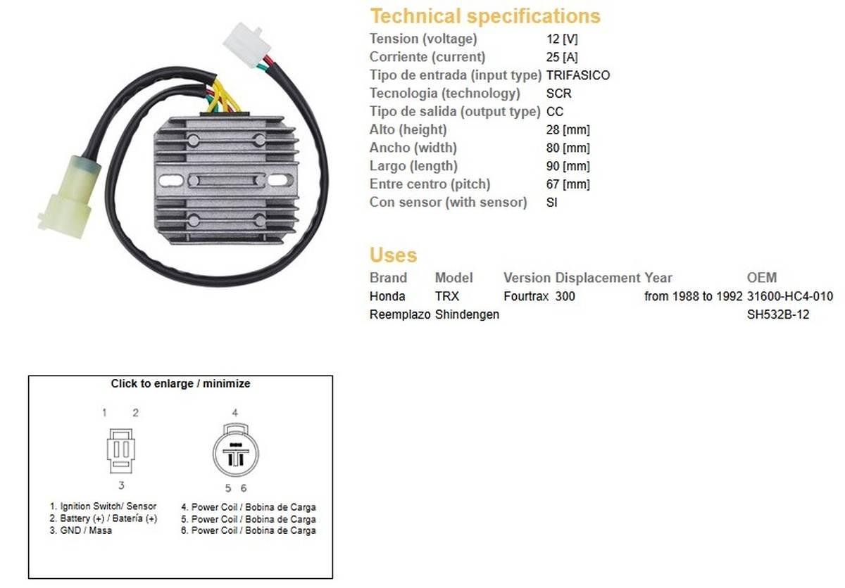 Dze Regulator Napięcia Honda Trx 300 Fourtrax '88-'92 Sh532B-12 31600-Hc4-0