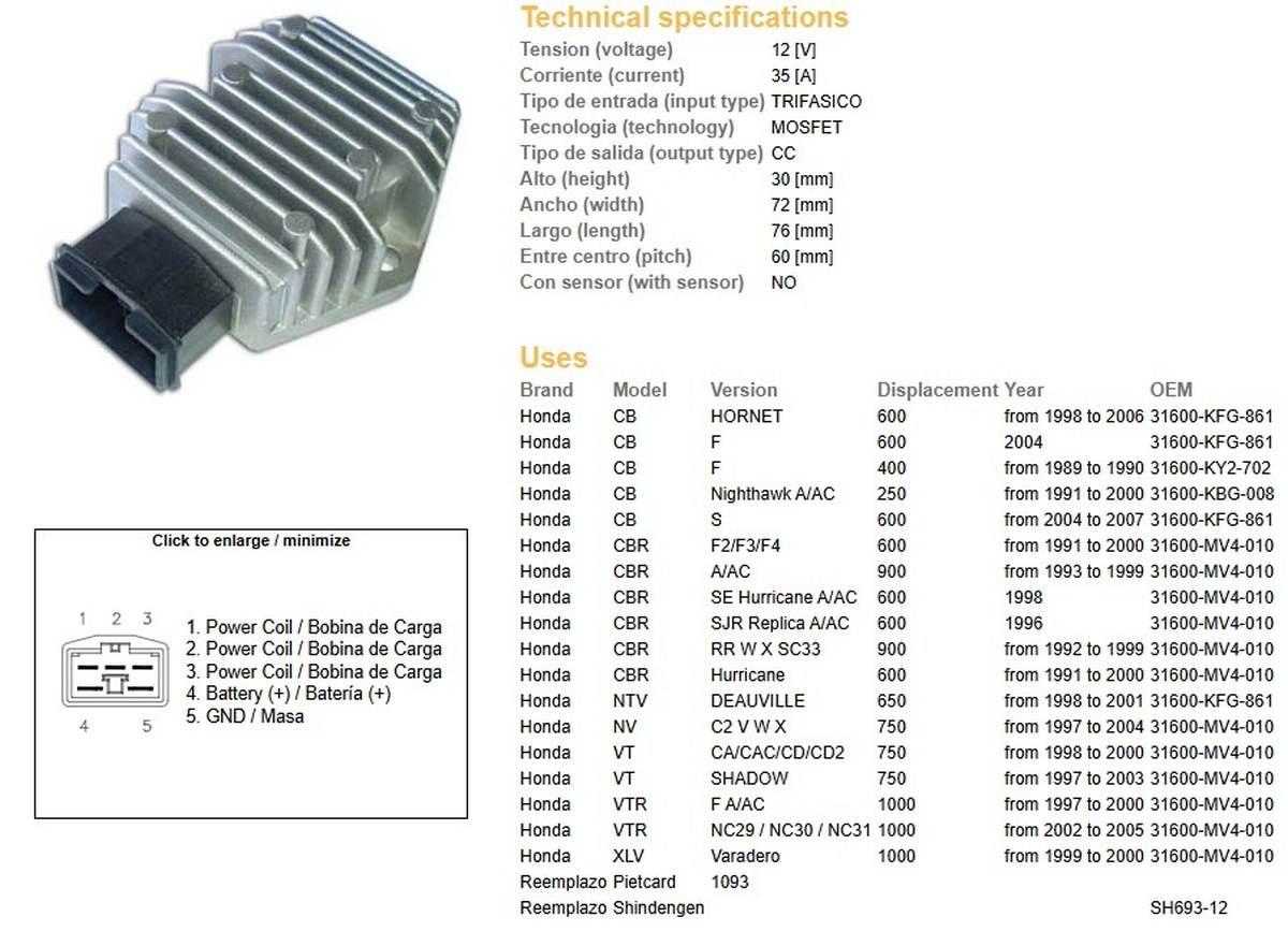 Dze Regulator Napięcia Hond Cb 250 Nighthawk '91-'00; Cb 600F Hornet '98-'0