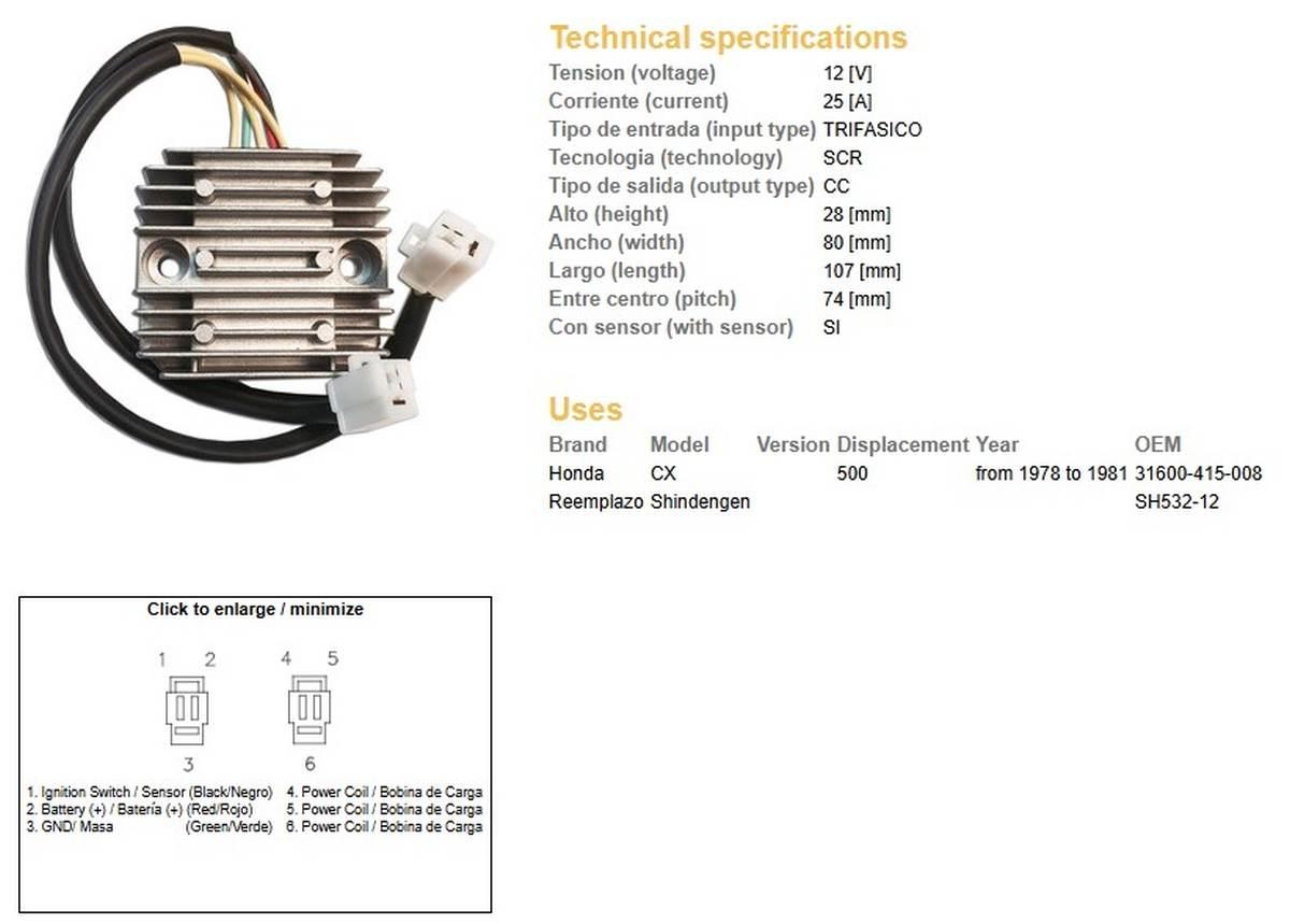 Dze Regulator Napięcia Honda Cx 500 '78-'82; Cx 500 Turbo 31600-415-008, 31 - zdjęcie 2