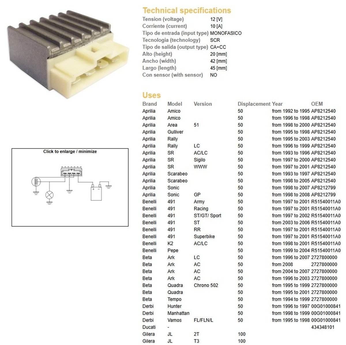 Dze Regulator Napięcia Aprilia; Benelli; Beta; Derbi; Gilera; Ktm 125/250/3