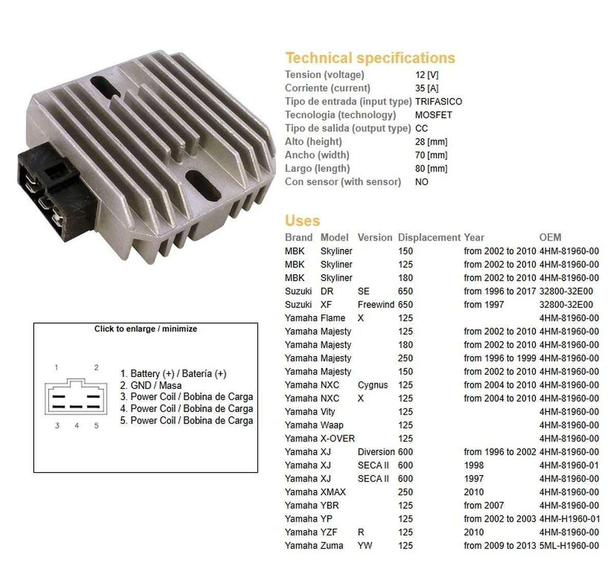 Dze Regulator Napięcia Suzuki Dr 650Se '96-'17; Xf 650 Freewind '97; Yamaha
