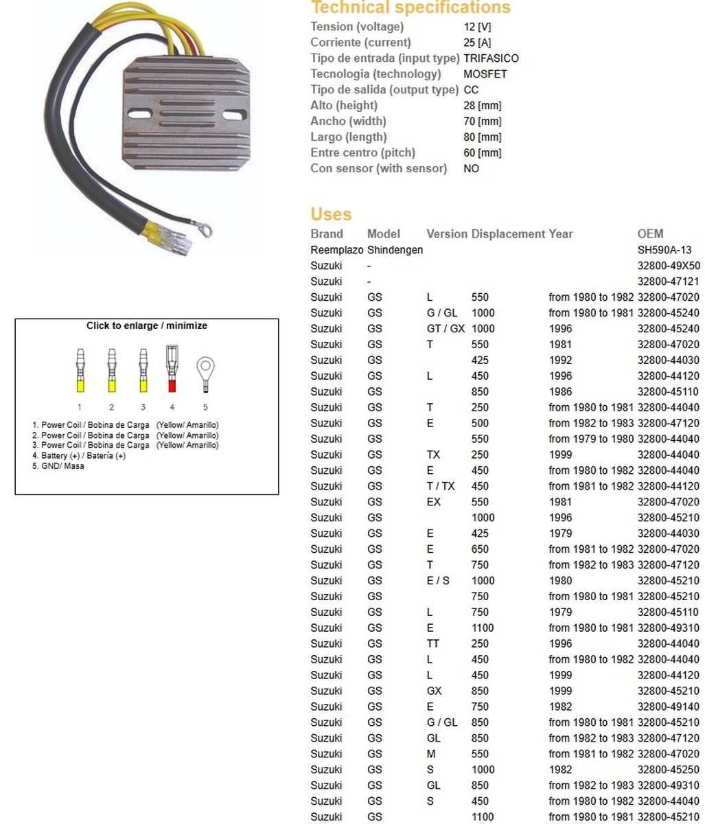 Dze Regulator Napięcia Suzuki Gs 250/400/450/550/650/750/1000; Gsx 400/750/