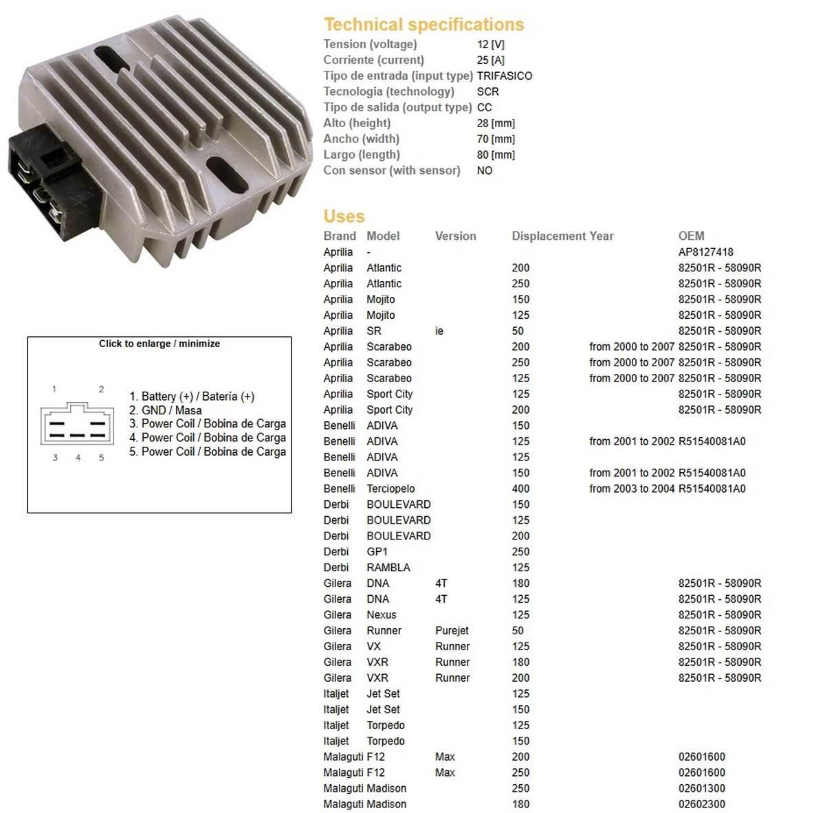 Dze Regulator Napięcia Aprilia Sr 50; Benelli; Derbi; Gilera;Italjet; Piagg