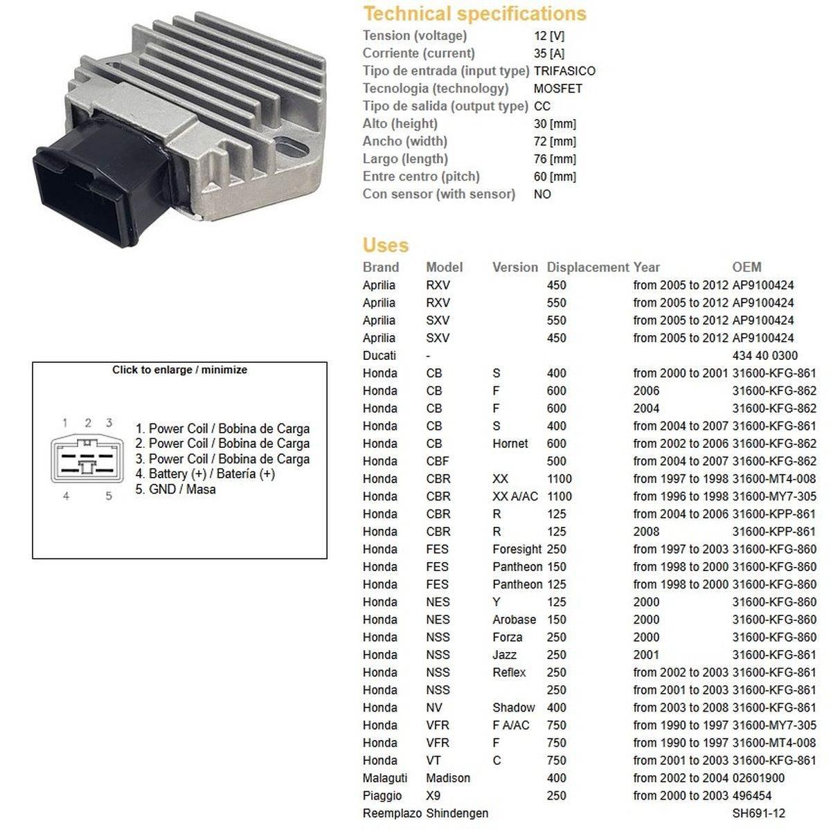 Dze Regulator Napięcia Honda Cb 600F '02-'06; Cbf 500 '04-'07; Cbr 1100Xx '