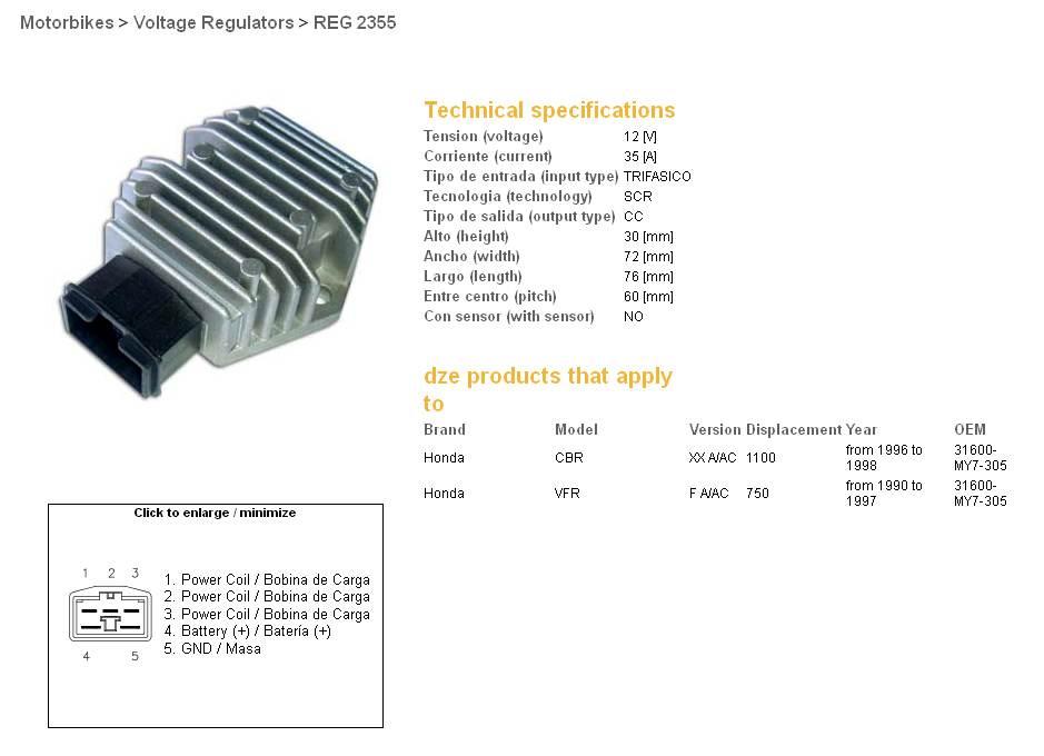 Dze Regulator Napięcia Honda Cb 600F '02-'06; Cbf 500 '04-'07; Cbr 1100Xx ' - zdjęcie 2