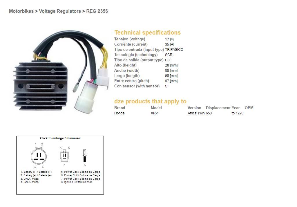 Dze Regulator Napięcia Honda Xrv 650 Africa Twin '90 Oem-31600-Ms8-000 - zdjęcie 2