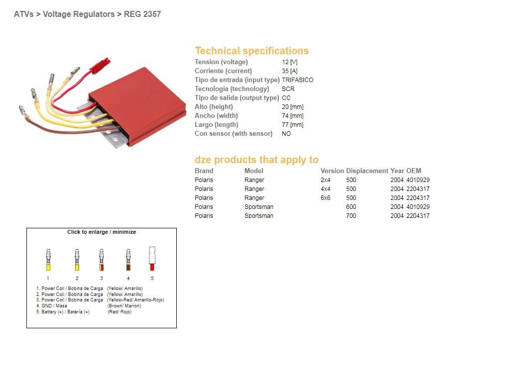 Dze Regulator Napięcia Polaris Sportsman 500 Ranger '04; 600 Sportsman '04; - zdjęcie 2