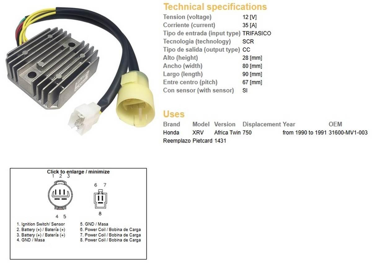 Dze Regulator Napięcia Honda Xrv 750 Africa Twin '90-'91 Oem-31600-Mv1-003