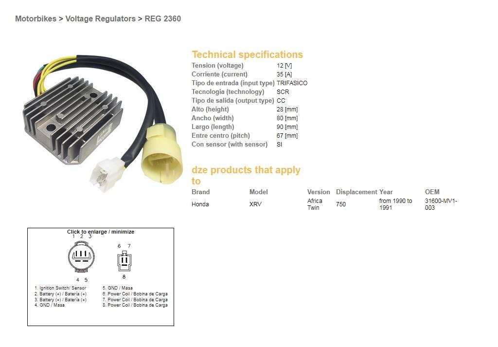 Dze Regulator Napięcia Honda Xrv 750 Africa Twin '90-'91 Oem-31600-Mv1-003 - zdjęcie 2