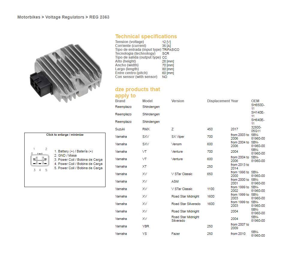 Dze Regulator Napięcia Yamaha Xt 250 '13-'14; Ybr 250 '07-'09; Xv 650 Drag - zdjęcie 2