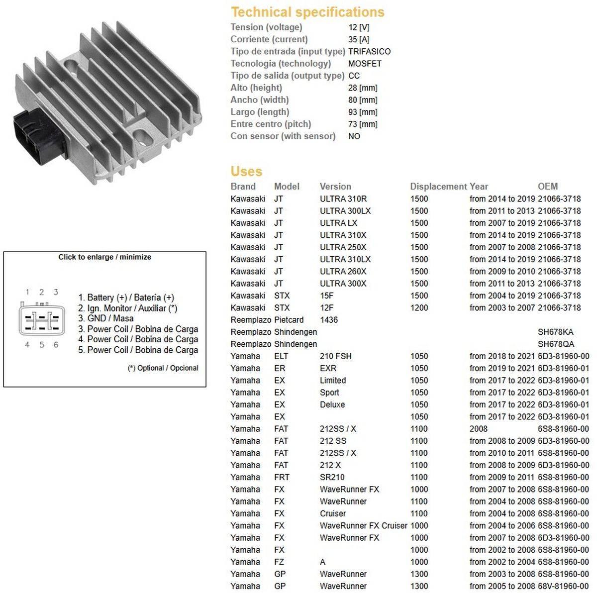 Dze Regulator Napięcia Kawasaki Stx 1200 '03-'07; Stx 1500 '07-'19; Yamaha - zdjęcie 2