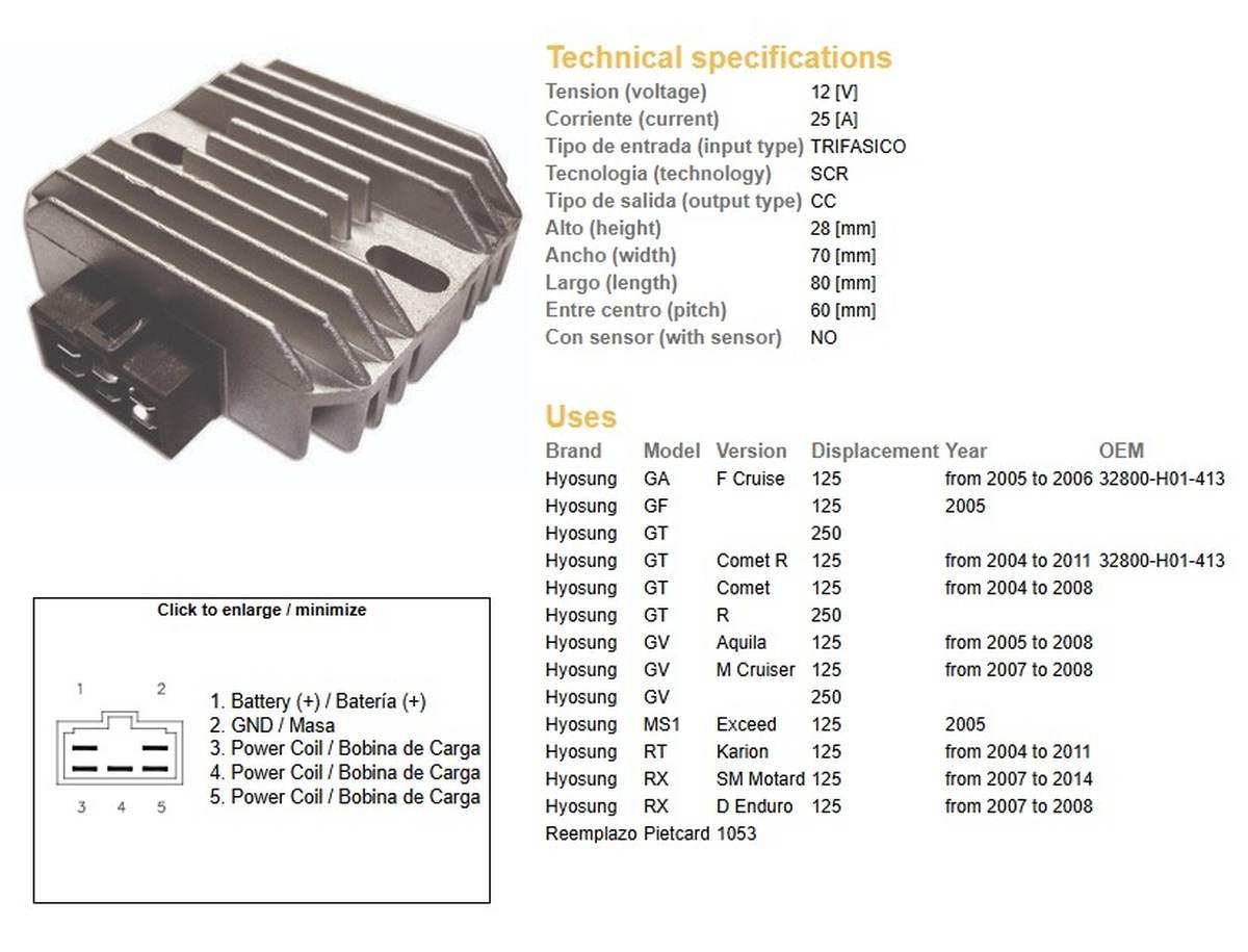Dze Regulator Napięcia Hyosung Ga/Gf/Gt/Gv/Rx 125 '04-'11 32800-H01-413 12V