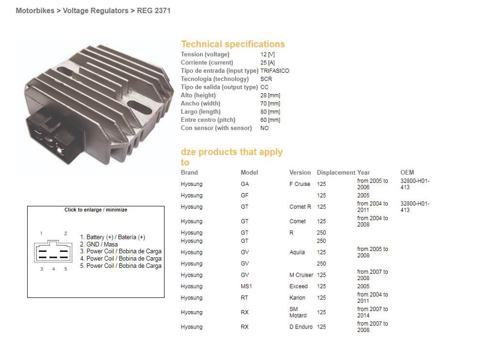 Dze Regulator Napięcia Hyosung Ga/Gf/Gt/Gv/Rx 125 '04-'11 32800-H01-413 12V - zdjęcie 2