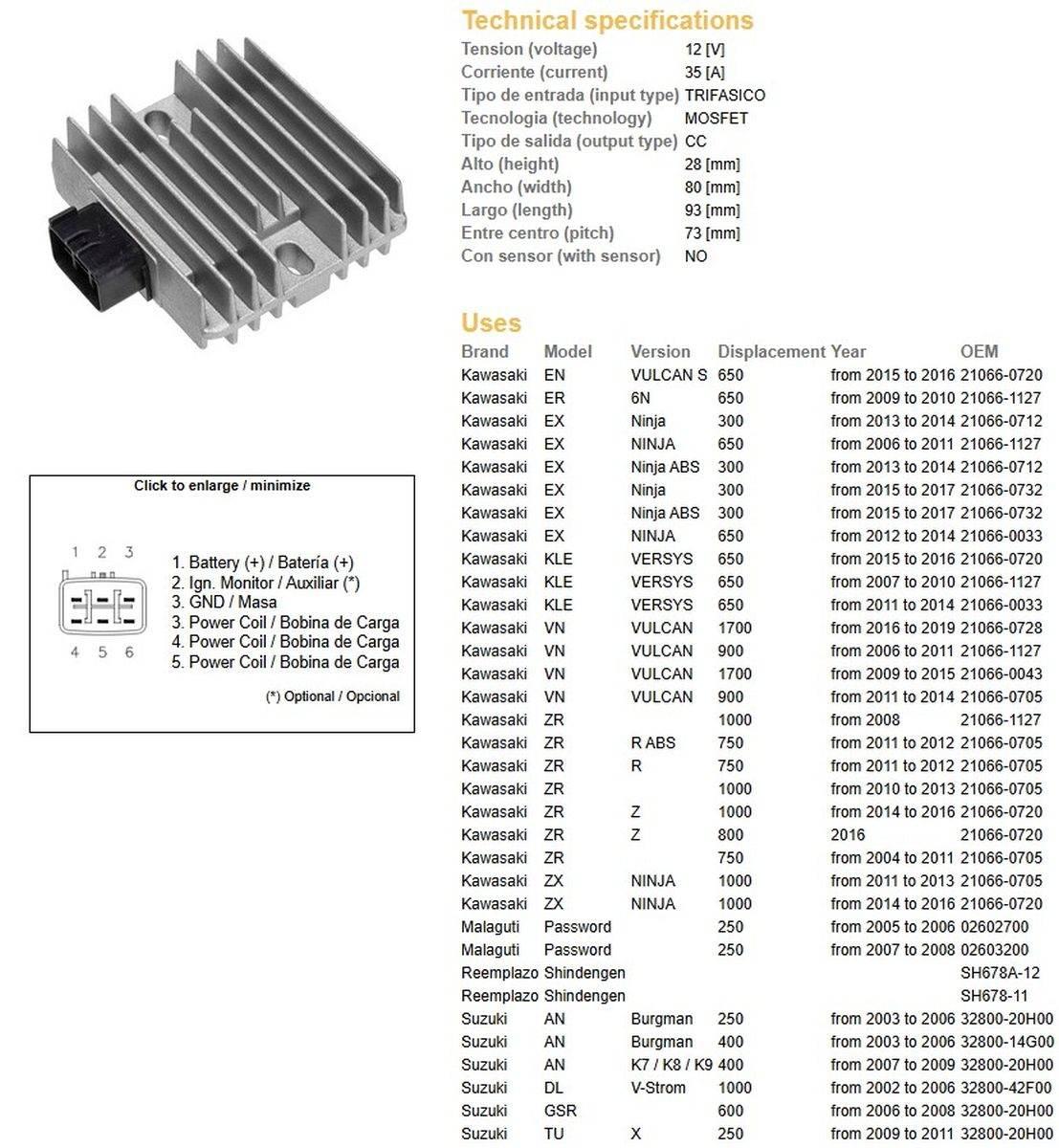 Dze Regulator Napięcia Kawasaki Ex 300/650 Ninja '06-'17; Kle 650 Versys '0