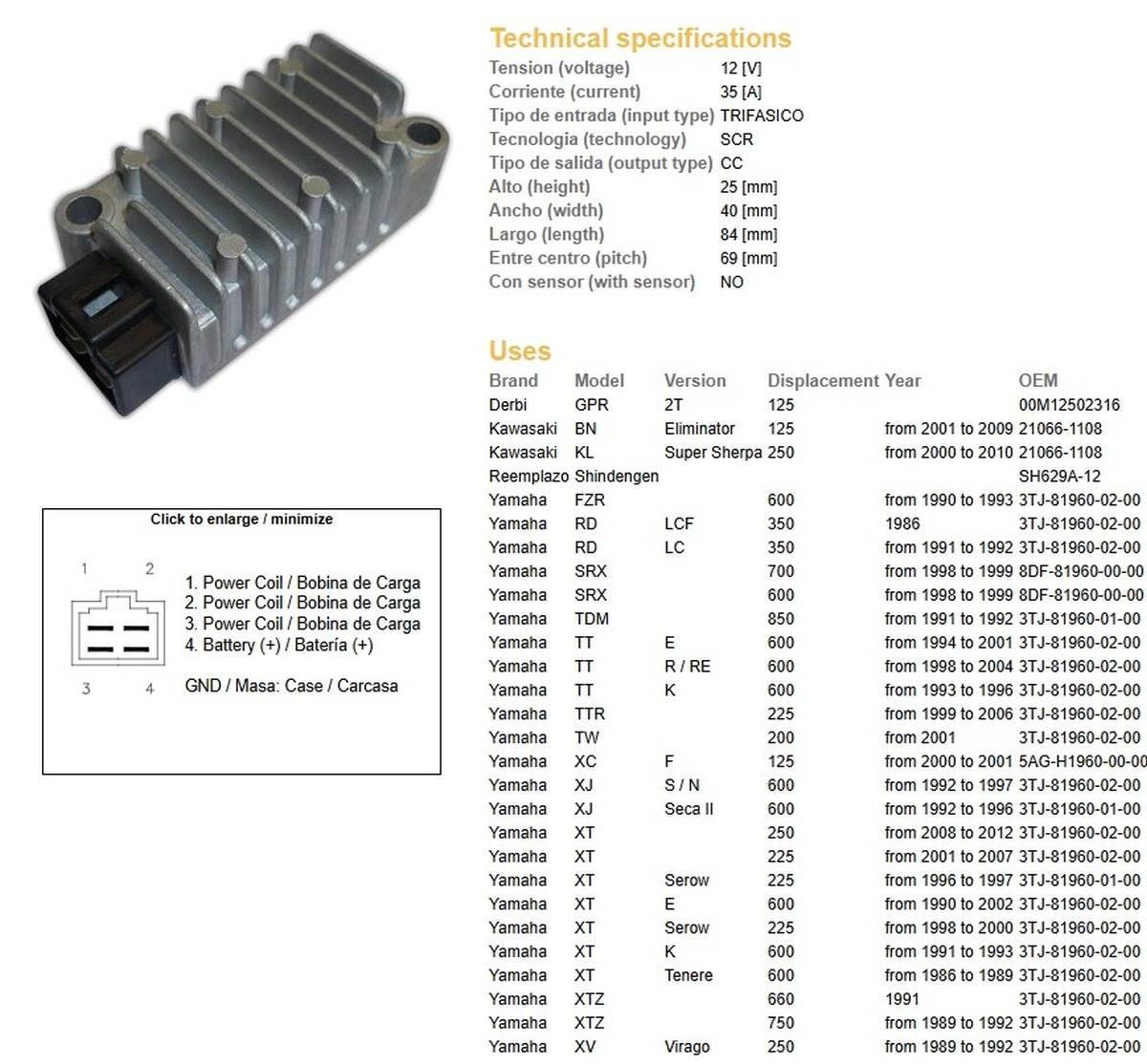 Dze Regulator Napięcia Yamaha Xt 225 Serow '98-'03; Xt 250 '08-'12; Xt 600E