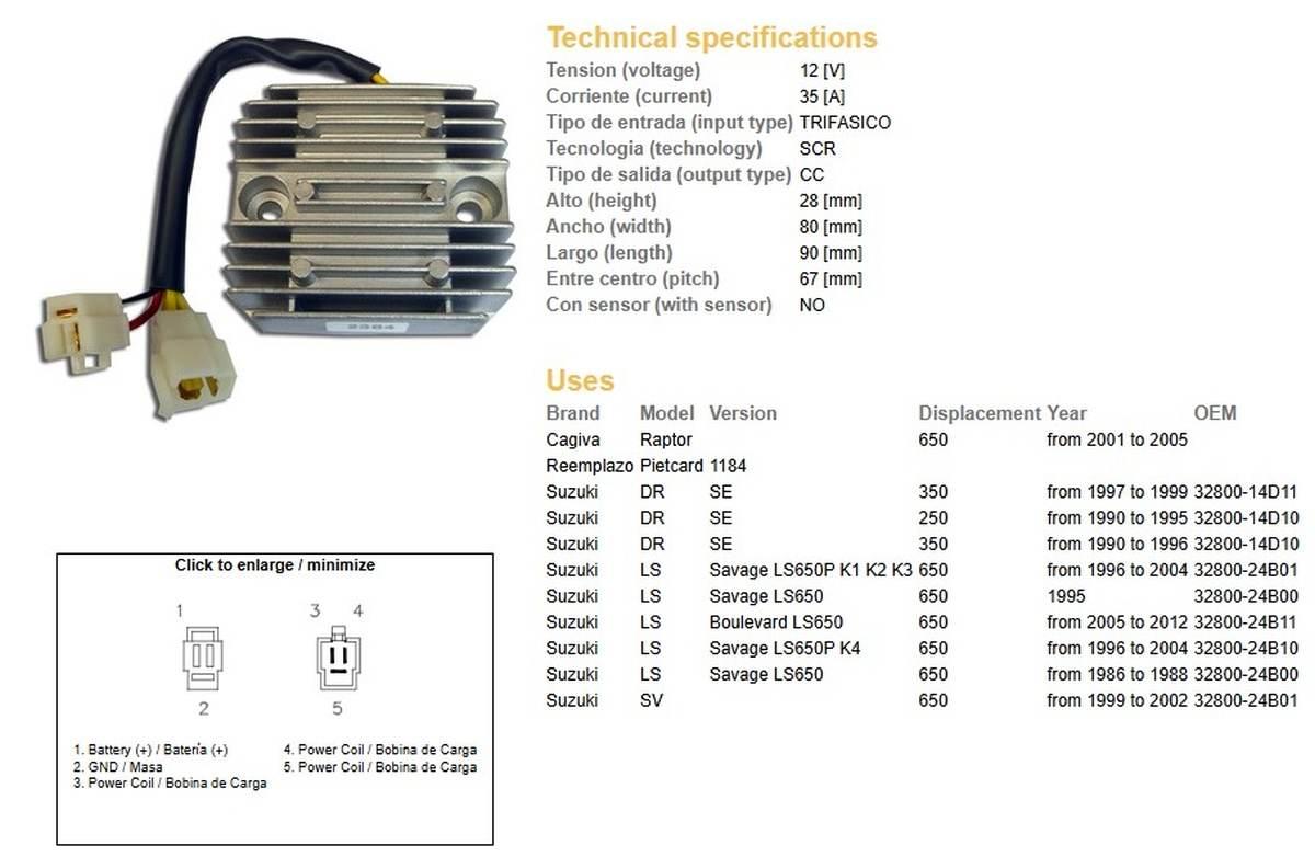 Dze Regulator Napięcia Suzuki Dr 250Se '90-'95; Dr 350Se '90-'99; Ls 650 Sa
