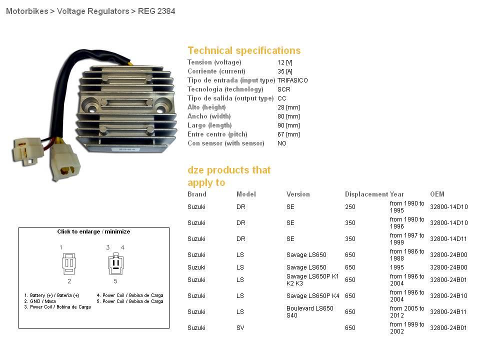Dze Regulator Napięcia Suzuki Dr 250Se '90-'95; Dr 350Se '90-'99; Ls 650 Sa - zdjęcie 2