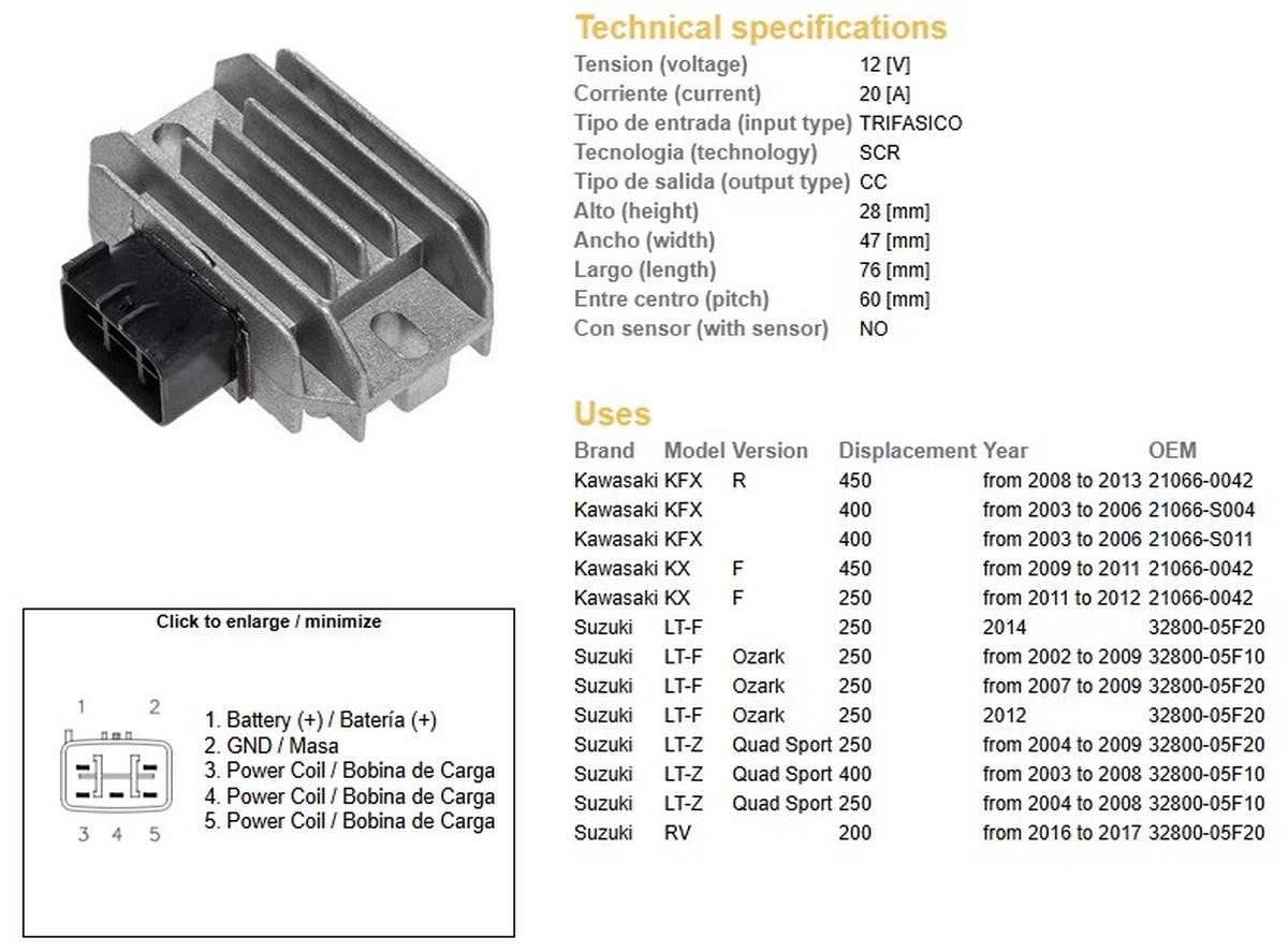 Dze Regulator Napięcia Kawasaki Kx 250F '11-'12; Kx 450F '09-'11; Kfx 400 ' - zdjęcie 2