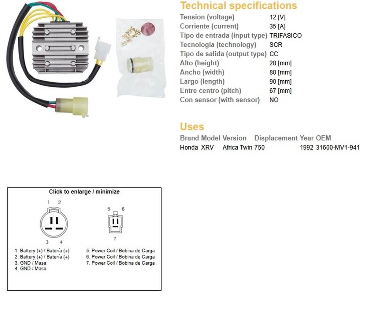 Dze Regulator Napięcia Honda Xrv 750 Africa Twin '92 31600-Mv1-941 35A