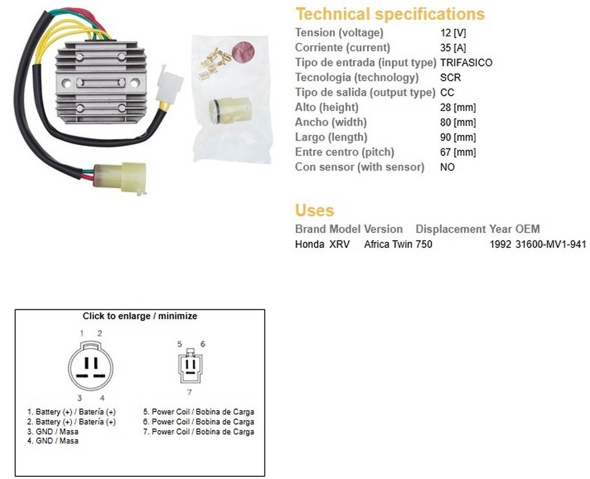 Dze Regulator Napięcia Honda Xrv 750 Africa Twin '92 31600-Mv1-941 35A - zdjęcie 3