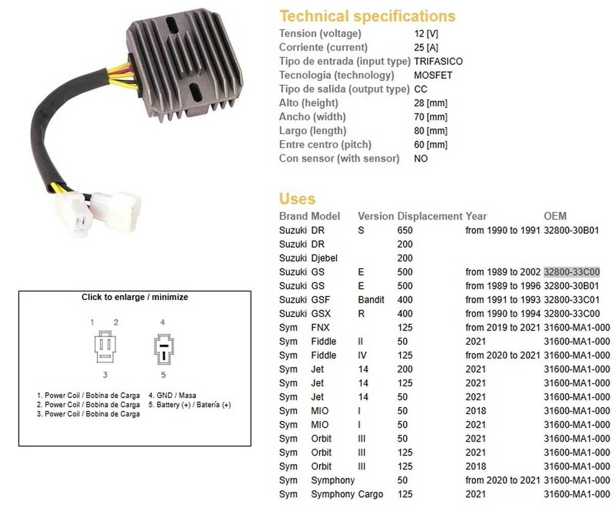 Dze Regulator Napięcia Suzuki Gsf 400 Bandit '90-'94; Gs 500E '89-'02; Dr 6 - zdjęcie 2