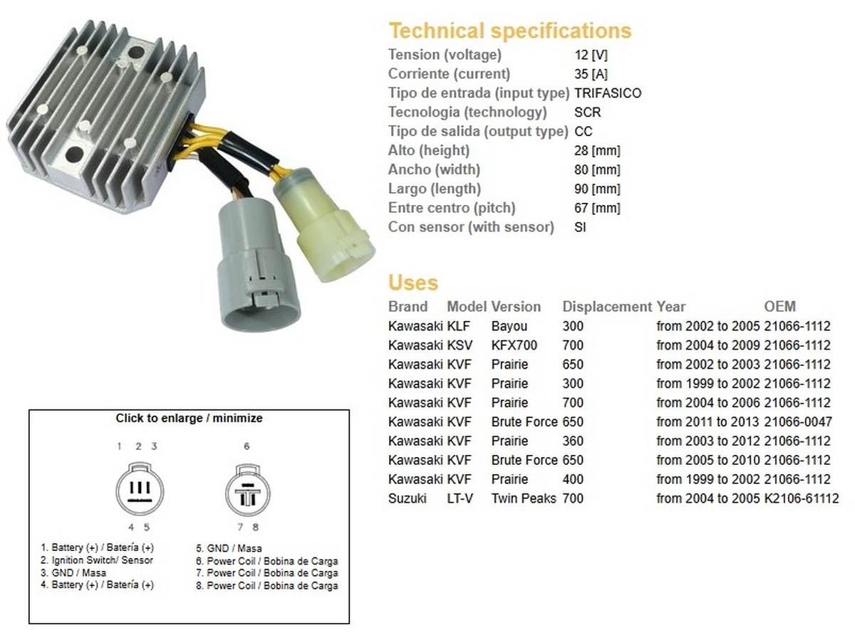Dze Regulator Napięcia Kawasaki Klf 300 Bayou '02-'05; Kvf 300 Prairie '99-