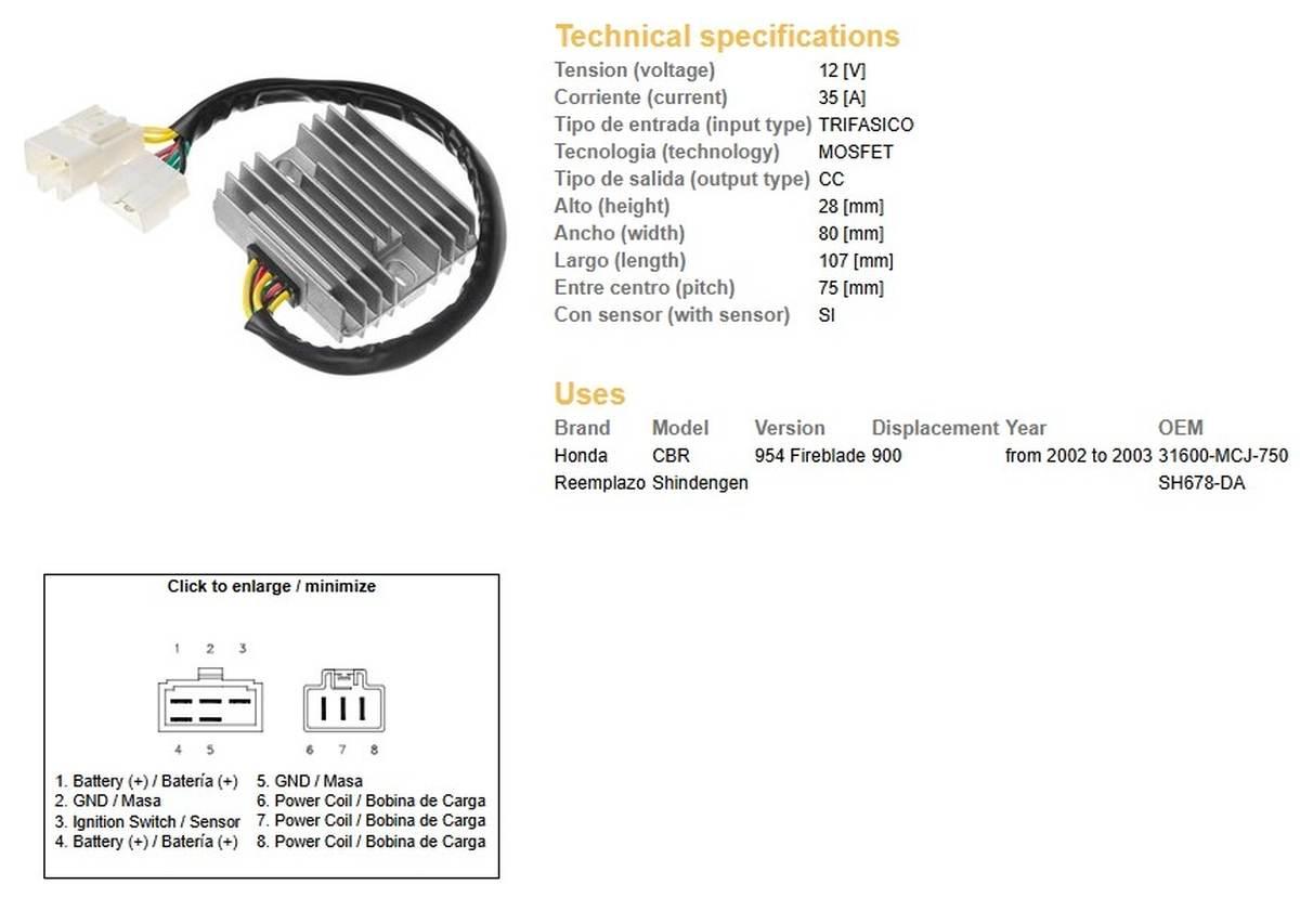 Dze Regulator Napięcia Honda Cbr 900Rr '02-'03 Cbr954 Esr690 31600-Mcj-750