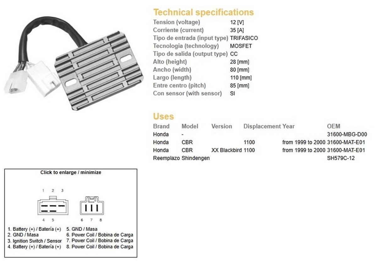 Dze Regulator Napięcia Honda Cbr 1100Xx '99-'00 31600-Mat-E01 Sh579C-12 Esr