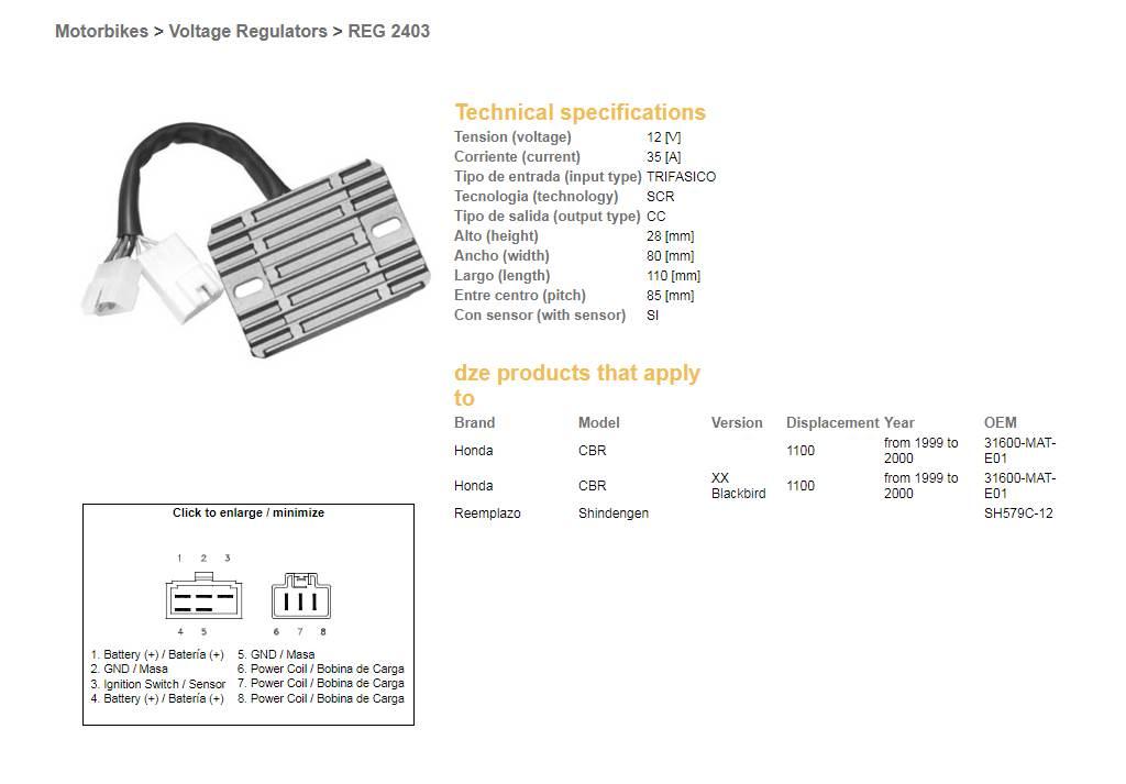 Dze Regulator Napięcia Honda Cbr 1100Xx '99-'00 31600-Mat-E01 Sh579C-12 Esr - zdjęcie 2