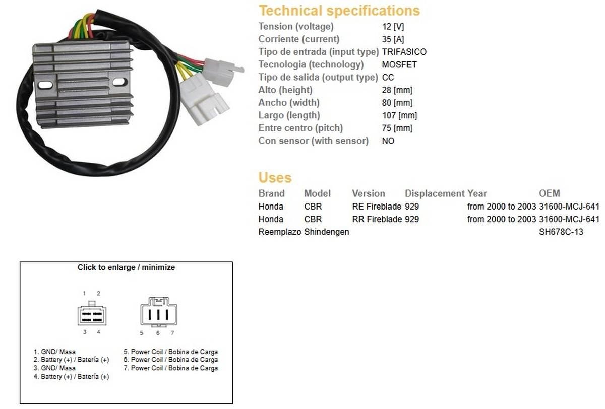 Dze Regulator Napięcia Honda Cbr 900Rr 929 '00-'03 Sh678C-13 Esr436;Esr430