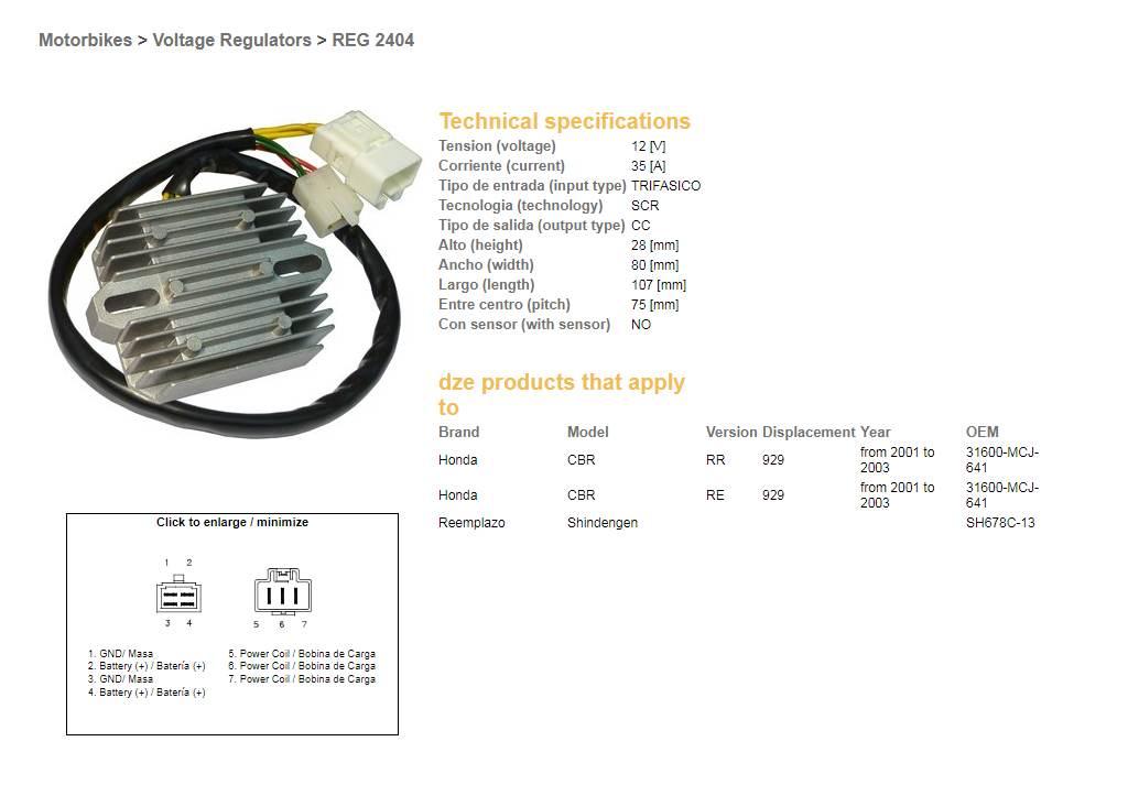 Dze Regulator Napięcia Honda Cbr 900Rr 929 '00-'03 Sh678C-13 Esr436;Esr430 - zdjęcie 2