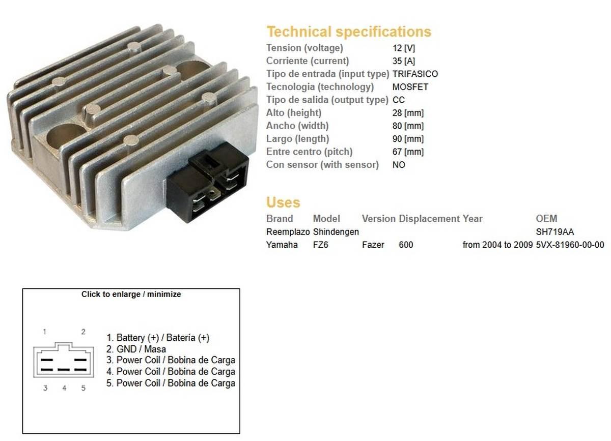 Dze Regulator Napięcia Yamaha Fz6 '04-'09; Fazer 600 '04-'09 Esr269 5Vx-819